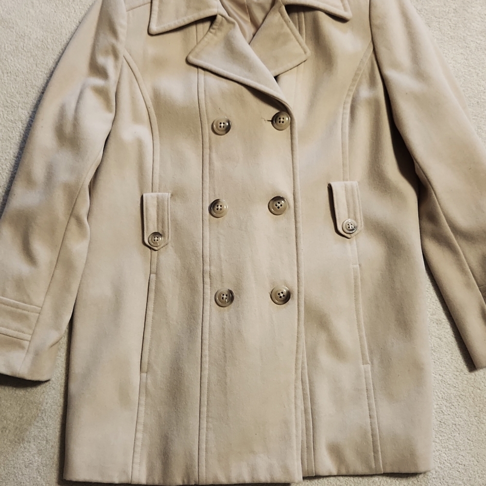 Vintage Croft & Barrow  Wool Double Breasted Button Tan Pea Coat - Large